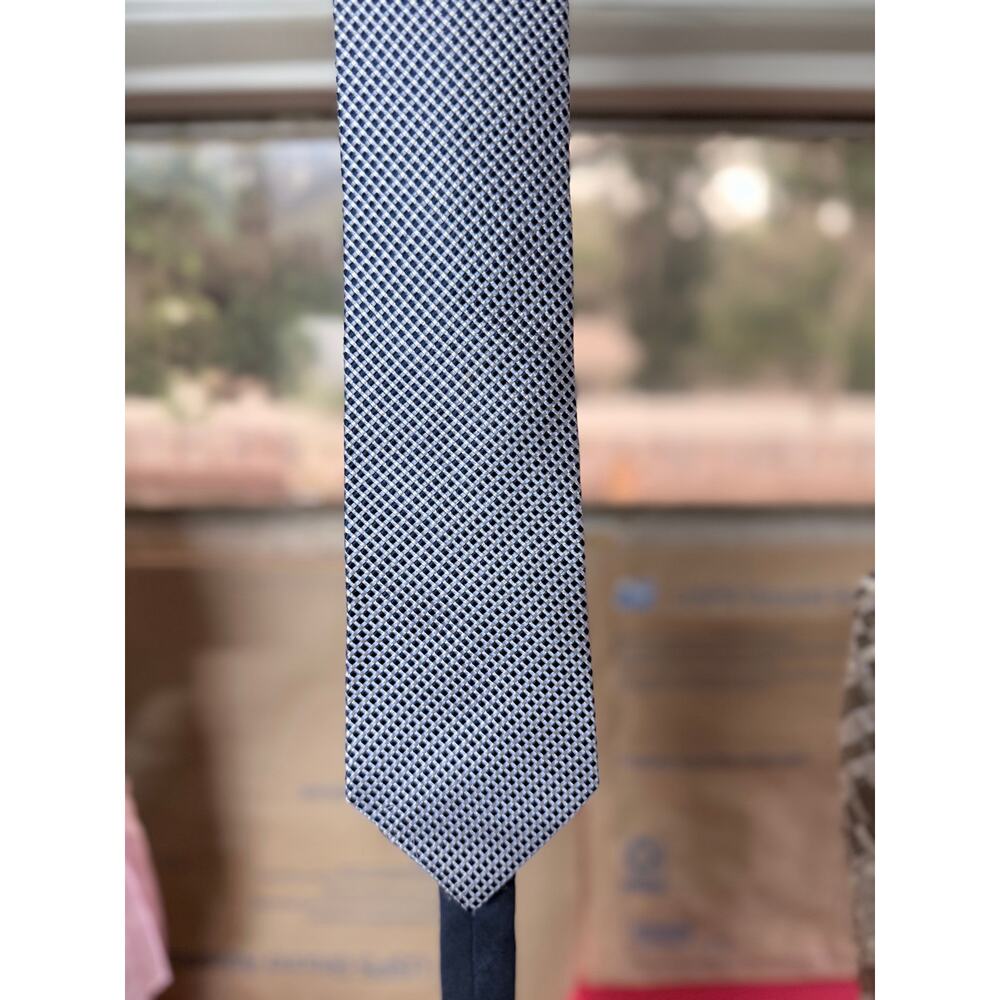 Vintage 90s Tommy Hilfiger Silk Tie Navy White Micro Diamond